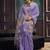 Lavender linen silk blend saree with gold zari border & floral pallu