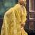 Yellow linen silk blend saree with gold zari border & floral pallu