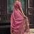 Pink linen silk blend saree with gold zari border & floral pallu
