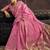 Pink linen silk blend saree with gold zari border & floral pallu