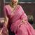 Pink linen silk blend saree with gold zari border & floral pallu