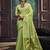 Light green linen silk blend saree with gold zari border & floral pallu
