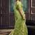 Light green linen silk blend saree with gold zari border & floral pallu