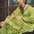 Light green linen silk blend saree with gold zari border & floral pallu