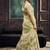 Cream linen silk blend saree with gold zari border & floral pallu