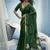 Dark green linen silk blend saree with gold zari border & floral woven pallu