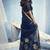 Navy blue linen silk blend saree with gold zari border & floral woven pallu
