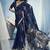 Navy blue linen silk blend saree with gold zari border & floral woven pallu