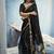 Black linen silk blend saree with gold zari border & floral woven pallu