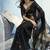 Black linen silk blend saree with gold zari border & floral woven pallu