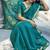 Teal blue linen silk blend saree with gold zari border & floral woven pallu