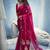 Rani pink linen silk blend saree with gold zari border & floral woven pallu