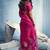 Rani pink linen silk blend saree with gold zari border & floral woven pallu
