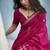 Rani pink linen silk blend saree with gold zari border & floral woven pallu