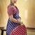 Navy blue satin printed saree with orange border and unstiched blouse