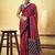 Red satin printed saree with orange border and unstiched blouse