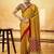 Mustard satin printed saree with orange border and unstiched blouse
