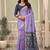 Lavender linen blend saree with woven elephant & geometric pallu