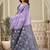 Lavender linen blend saree with woven elephant & geometric pallu