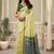Light yellow linen blend saree with woven elephant & geometric pallu