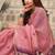 Baby pink linen blend saree with woven elephant & geometric pallu