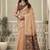 Peach linen blend saree with woven elephant & geometric pallu