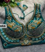 Rama designer italian silkblend beads & real mirror work blouse
