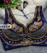 Purple designer italian silkblend beads & real mirror work blouse