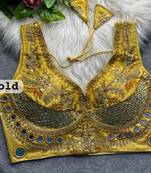 Gold designer italian silkblend beads & real mirror work blouse