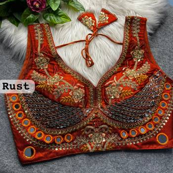 Rust designer italian silkblend beads & real mirror work blouse 1