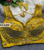 Yellow designer italian silkblend beads & real mirror work blouse