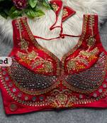 Red designer italian silkblend beads & real mirror work blouse