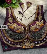 Wine designer italian silkblend beads & real mirror work blouse