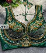 Green designer italian silkblend beads & real mirror work blouse