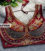 Maroon designer italian silkblend beads & real mirror work blouse