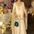 Cream chinnon silkblend kurti palazzo set with embroidered dupatta