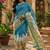 Slate blue linen screen print digital print bollywood saree