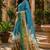 Slate blue linen screen print digital print bollywood saree