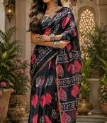 Black linen batik print digital print bollywood saree