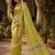 Lime green linen floral print digital print bollywood saree