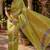 Lime green linen floral print digital print bollywood saree