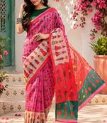 Baby pink linen folk figurines digital print bollywood saree