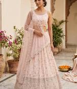 Peach Georgette Zari & Sequin Embroidered Lehenga Choli with Net Dupatta