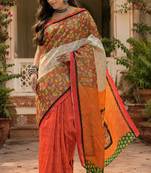 Multicolor linen floral digital print bollywood saree