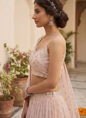 Peach Georgette Zari & Sequin Embroidered Lehenga Choli with Net Dupatta 2