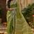 Mehndi green linen ethnic block prints digital print bollywood saree