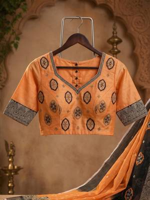 Black & orange linen bandhani digital print bollywood saree 5