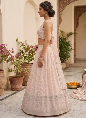 Peach Georgette Zari & Sequin Embroidered Lehenga Choli with Net Dupatta 3