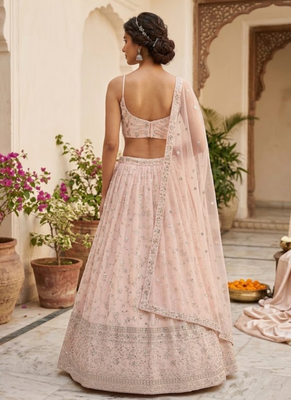 Peach Georgette Zari & Sequin Embroidered Lehenga Choli with Net Dupatta 4