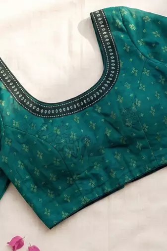 Turquoise blue linen floral digital print bollywood saree